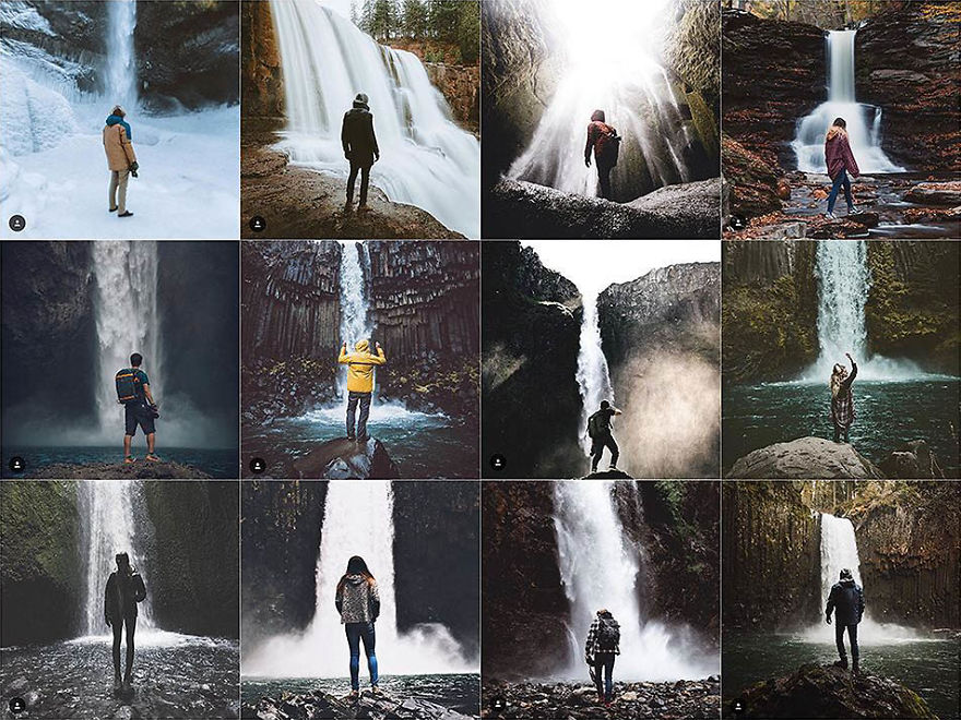 Person Centered In Front Of Waterfall