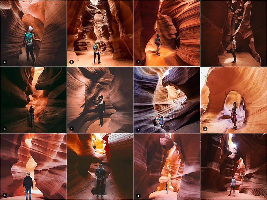 Person Alone, Centered, Looking Up In A Slot Canyon