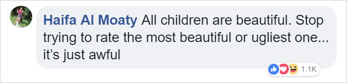 Comment on beauty standards for children with reactions and likes displayed.