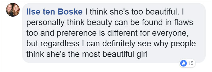 Comment discussing opinions on beauty, mentioning "most beautiful girl" and differing personal preferences. Comment discussing opinions on beauty, mentioning "most beautiful girl" and differing personal preferences.