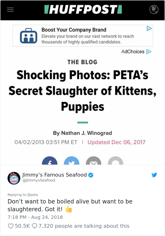 The Way This Local Seafood Restaurant Roasted PETA After They Posted A Sign Urging People Not To Eat Crabs Is Epic The Way This Local Seafood Restaurant Roasted PETA After They Posted A Sign Urging People Not To Eat Crabs Is Epic