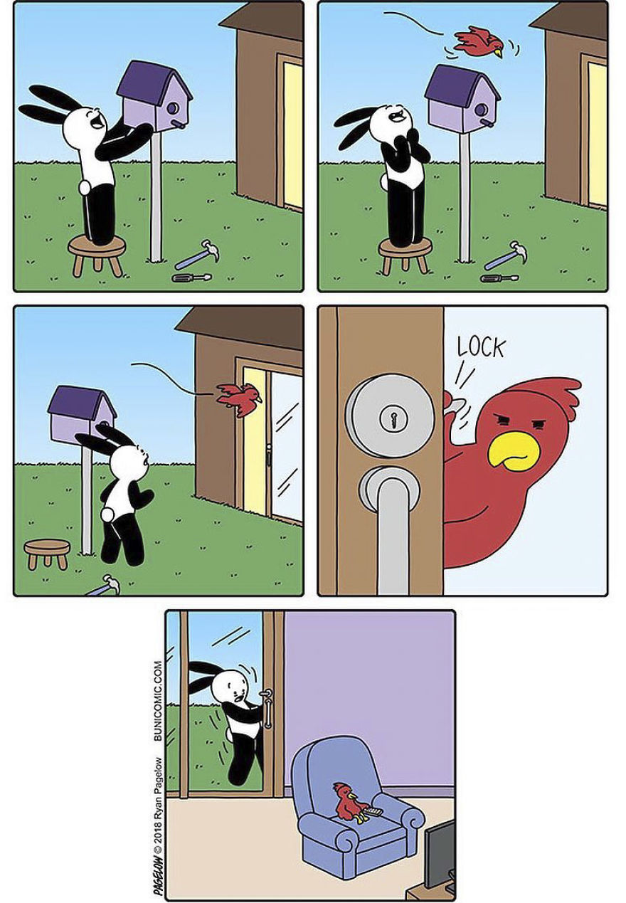 Cartoonist Puts A Cute Bunny In Dark Situations, And We Can't Get Enough