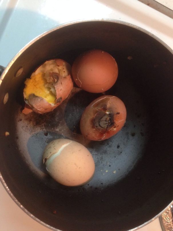 Forgot To Set A Timer Boiling Eggs. The Sound Of Them Exploding Reminded Me