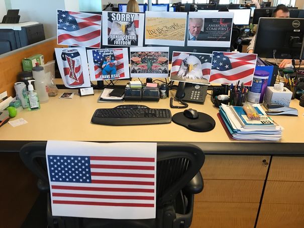 My Colleague Is Becoming American Today, So I Did Some Desk Redecorating