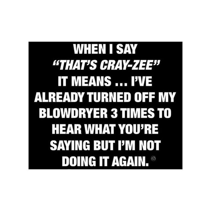 Hairstylist meme: "When I say that's cray-zee, it means I’ve turned off my blowdryer 3 times but won’t do it again."