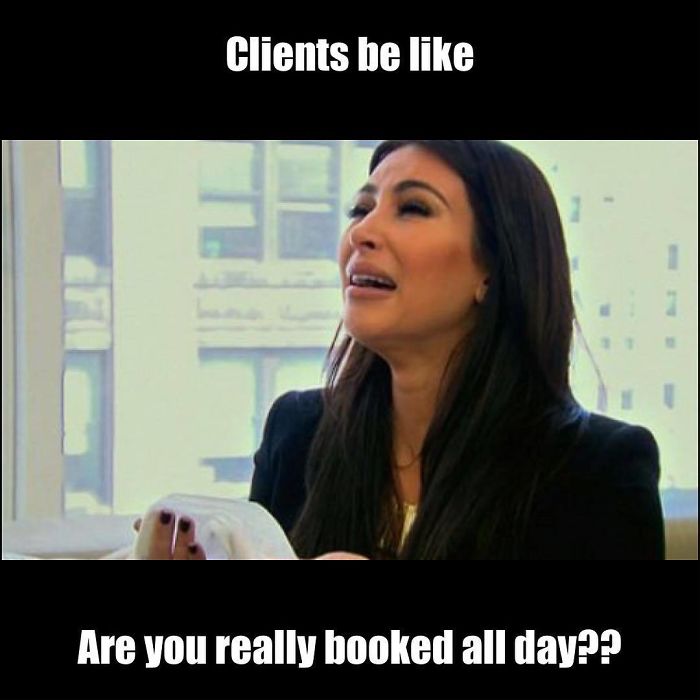 Woman crying with text humorously questioning a hairstyle appointment.