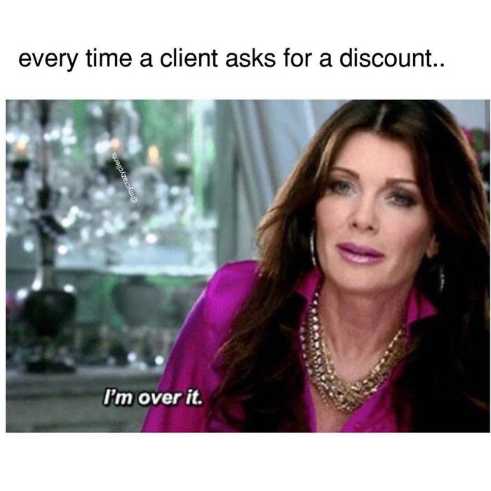 Hairstylist meme showing a woman in a pink blouse looking unimpressed, captioned "I'm over it."