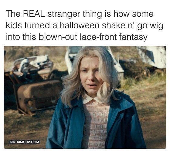 A person outdoors with styled blonde wig, highlighting hilarious hairstylist meme humor.