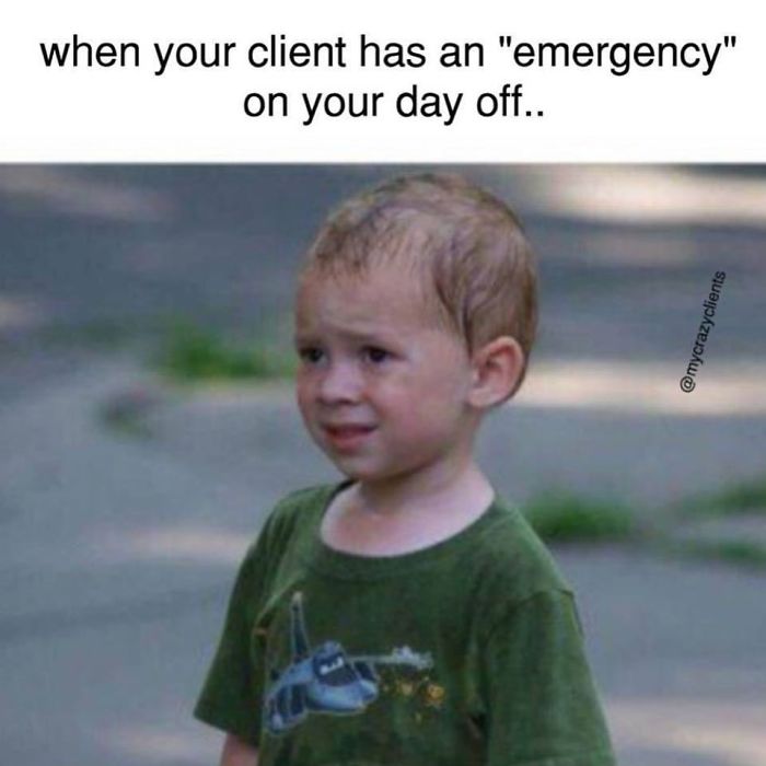 Confused child meme reacting to a hairstylist's client "emergency" on their day off.