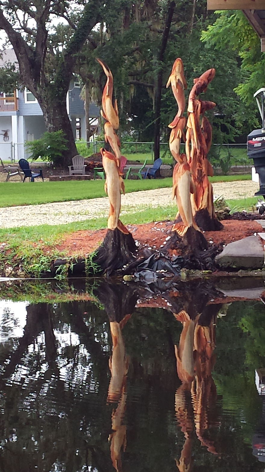 Creating Art Sculpture From Cedar Trees Damaged In A Hurricane