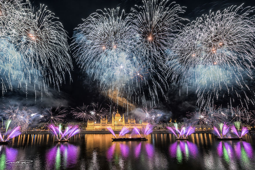 Fireworks Over The Parliament Of Hungary 2018