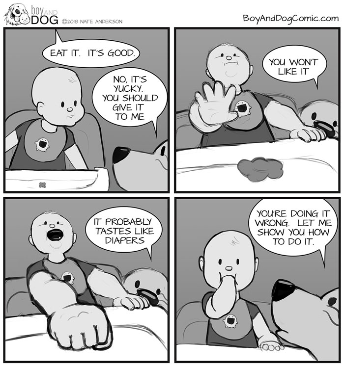 Murphy Has Reserved Seating Under The High Chair. He Offers Helpful Eating Advice To Rowan.