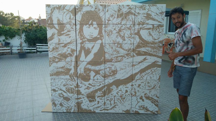 The Wall | 24 Cardboard Boxes , One Wall, Two Realities - Handmade With X-Ato Knife