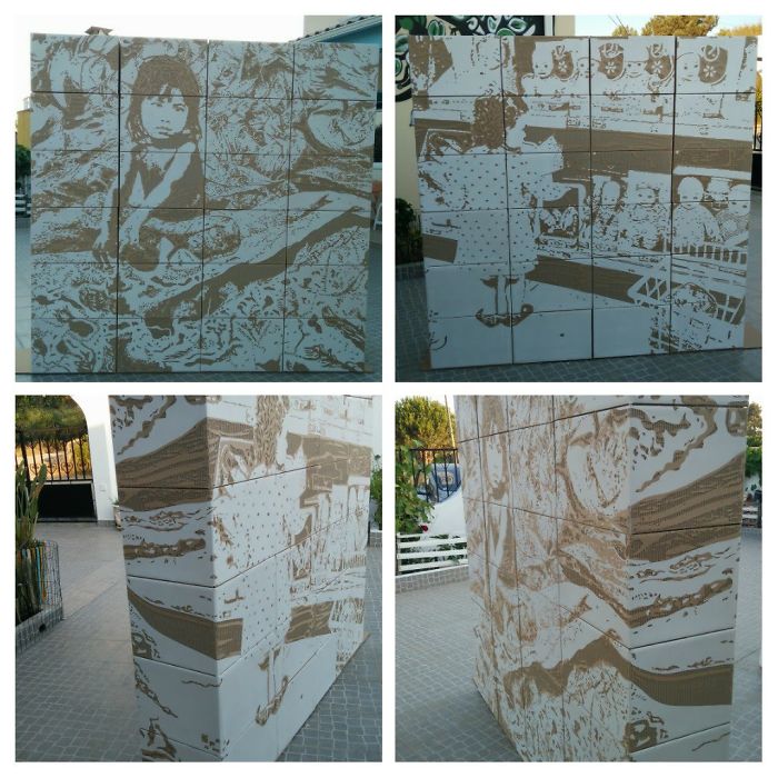 The Wall | 24 Cardboard Boxes , One Wall, Two Realities – Handmade With X-Ato Knife