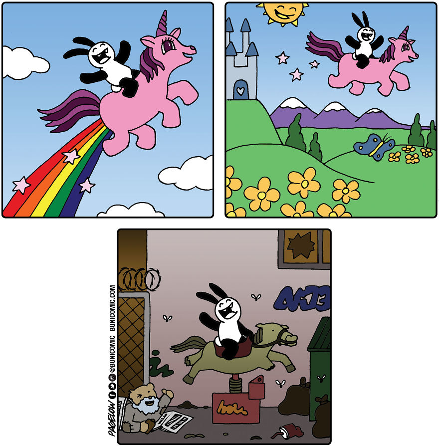 Cartoonist Puts A Cute Bunny In Dark Situations, And We Can't Get Enough