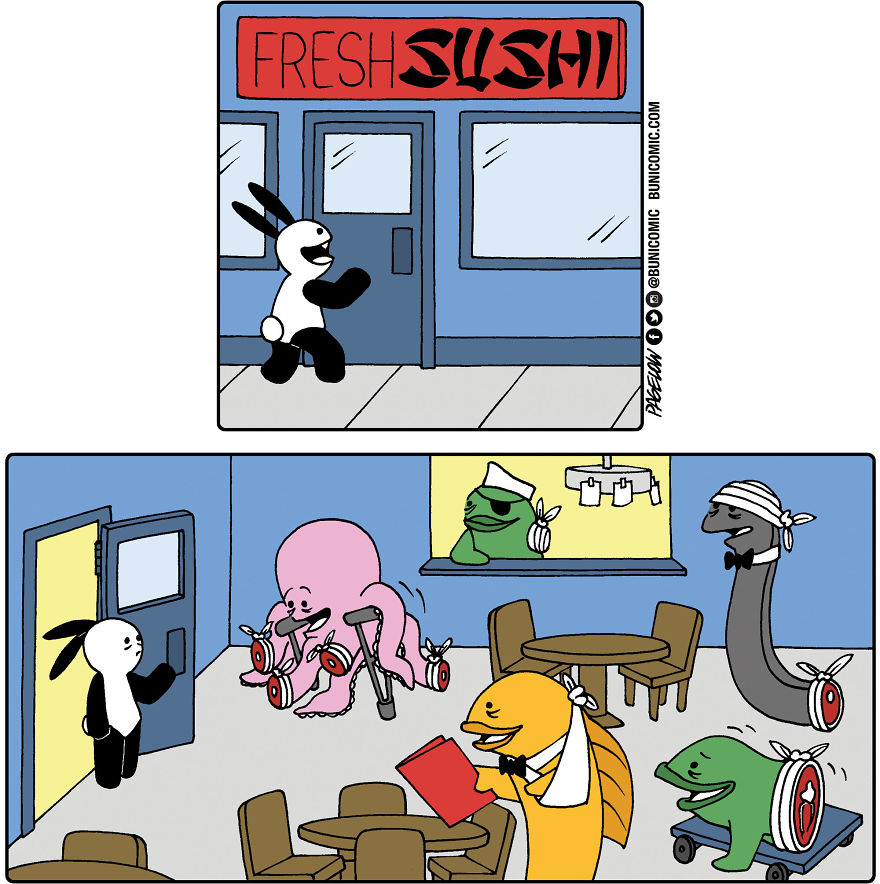 Cartoonist Puts A Cute Bunny In Dark Situations, And We Can't Get Enough