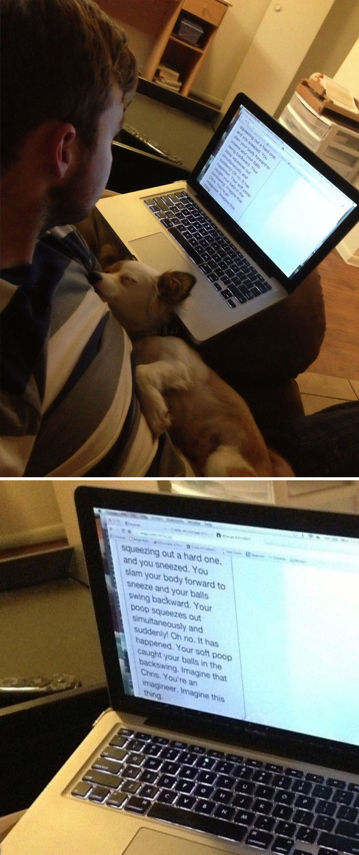 Though I Caught The Perfect Picture Of My BF And Puppy, Until I Saw What He Was Reading