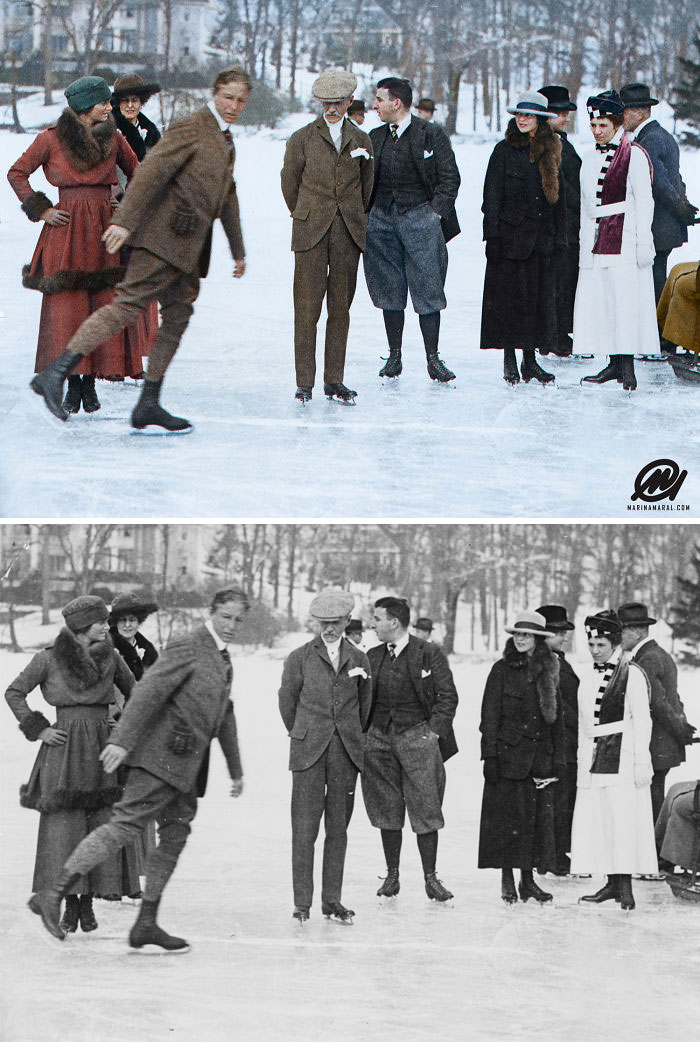 Ice-Skaters On Ice In Tuxedo Park, New York, Circa 1904