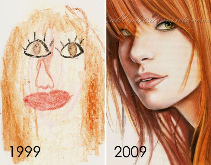 My Mom Found One Of My Old Sketch Books From 1999 And The Drawing On The Left Was A Little Gem I Found In There. I Drew The One On The Left At Age 9 And The One On The Right At Age 19