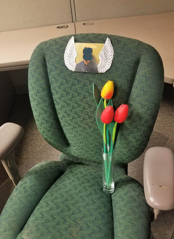 Someone Made A Memorial For A Coworker Who Moved To A Different Cubical