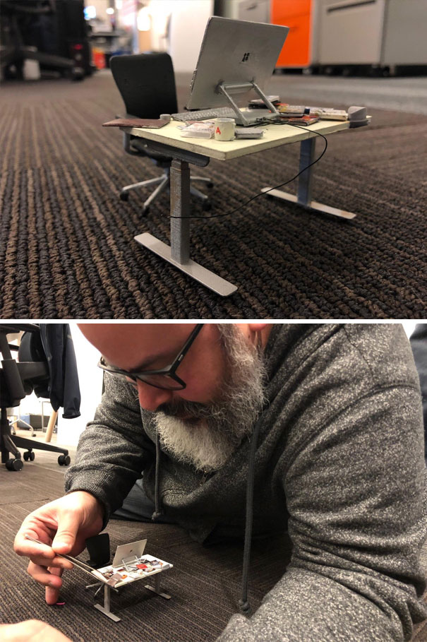 We Shrunk A Coworker's Desk While He Was On Vacation. (Art Director For Scale)