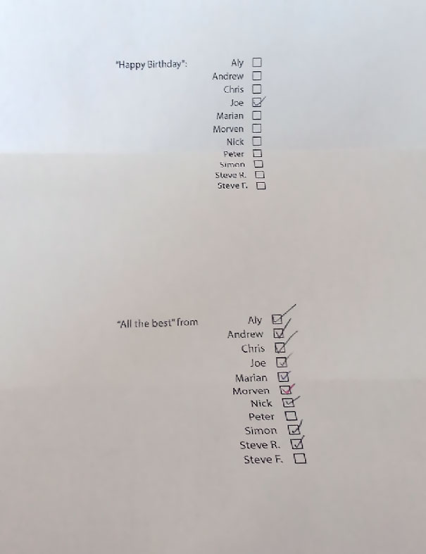 It's My Boyfriend's Birthday Today. This Is Card He Received From His Work Colleagues