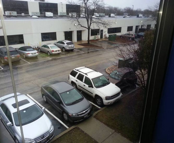 My Coworker Likes To Take Full Advantage Of Parking Anyway Possible With Her Tiny New Fiat