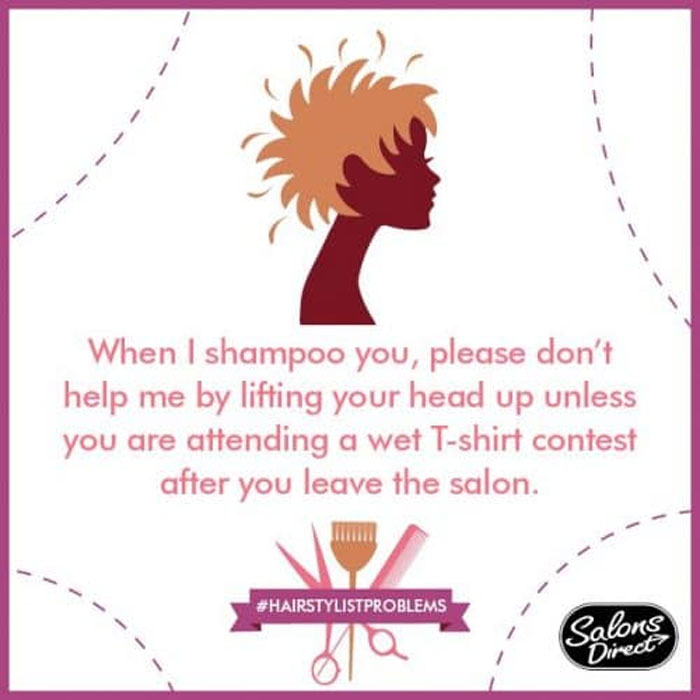 Hairstylist meme with a silhouette of a person and text about shampooing, highlighting hairstylist problems humorously.