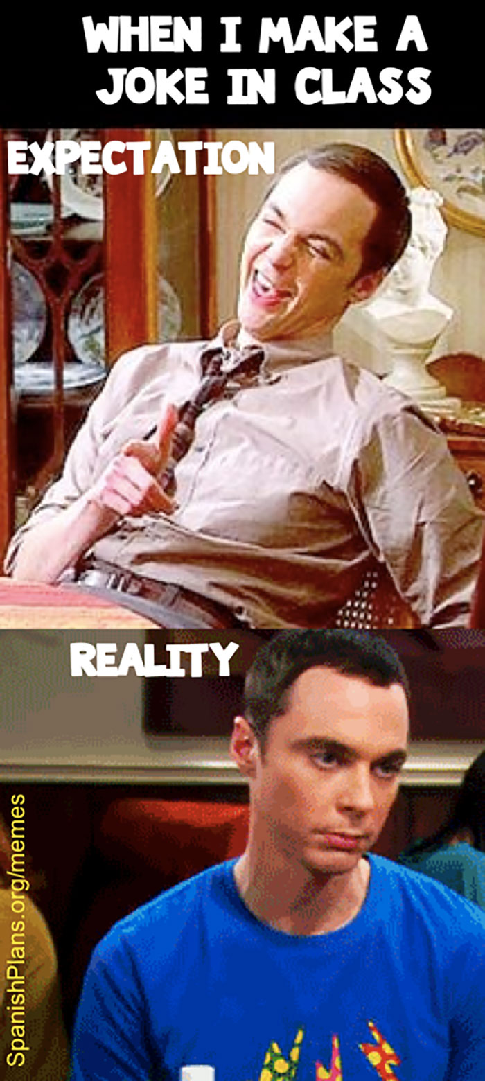 Teacher meme showing expectation vs reality of making a joke in class.