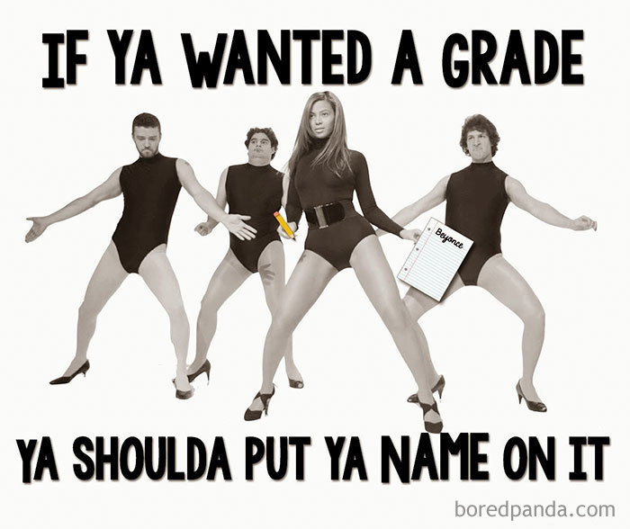 Four people in formation with text highlighting the hardships of educators in a humorous meme.
