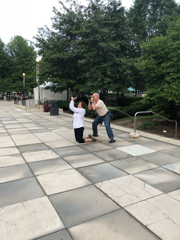 At Millennium Park. She’s Holding Cloud Gate