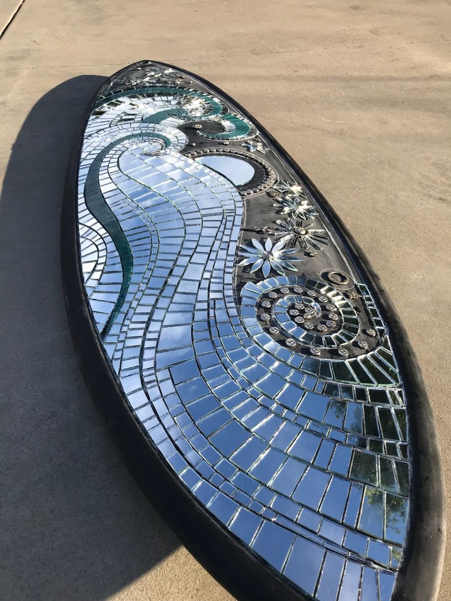 I Created A Mostly Mirror Mosaic Surfboard