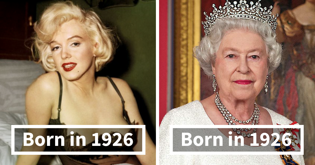 Side-by-side portraits of two famous women born in 1926 illustrating historical facts that challenge perception of time.