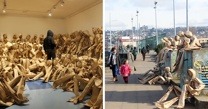 250 Life-Sized Paper People Invade The Streets To Reflect On Public Spaces In Chile