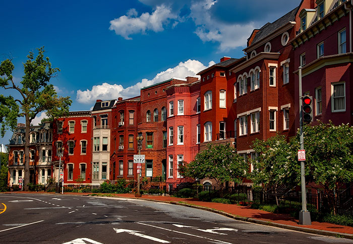 Image of town with red buildings