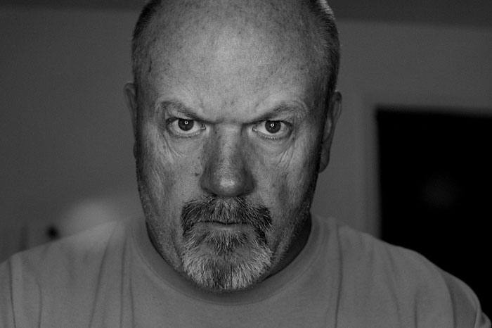 Black and white picture of mad man