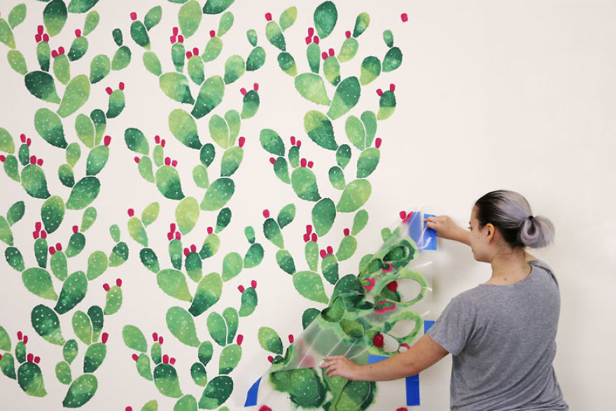 We Turned A Boring Wall Into An Instagrammable Cactus Paradise Using A Stencil We Turned A Boring Wall Into An Instagrammable Cactus Paradise Using A Stencil