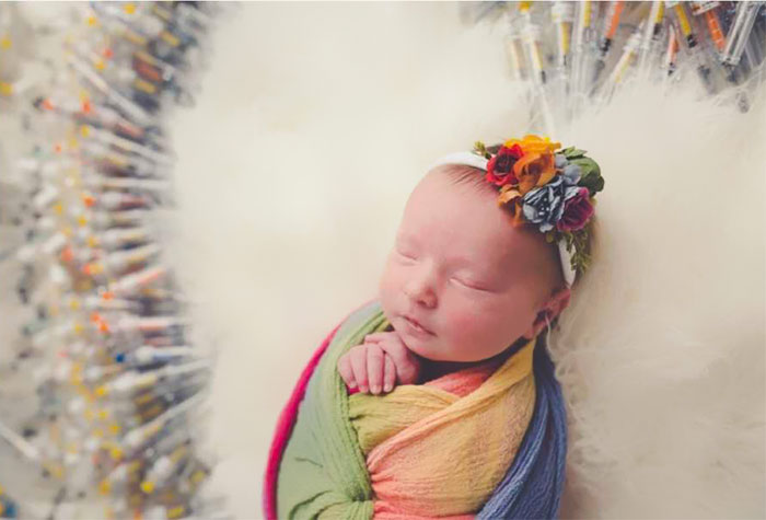 Viral Photo Shows Newborn Baby Surrounded By The 1616 Injection Needles It Took To Make It