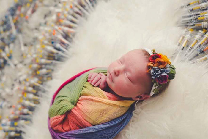 Viral Photo Shows Newborn Baby Surrounded By The 1616 Injection Needles It Took To Make It