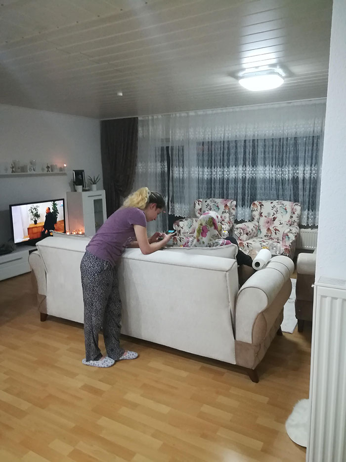 My Mother's Scarf Camouflages Her Head With Those Chairs In The Background