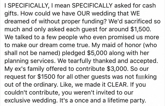Bridezilla Asks Guests $1,500 Each, And It Ends So Badly That Even Christine Teigen Responds Bridezilla Asks Guests $1,500 Each, And It Ends So Badly That Even Christine Teigen Responds