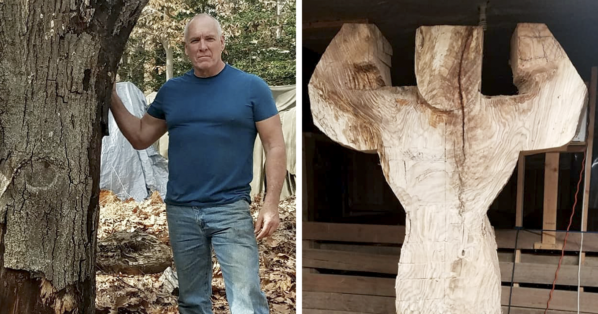 Sculptor Creates A Life-Size Statue Of Arnold Schwarzenegger Out Of Tree Trunk