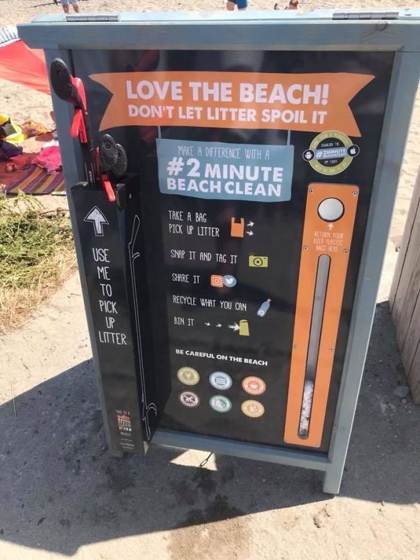 Litter Picking Station At A Beach In Cornwall, UK
