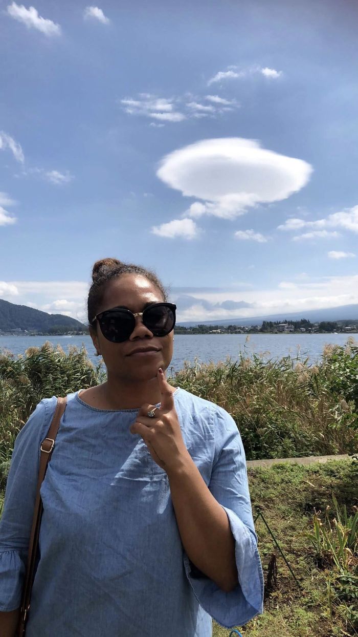 Noticed That A Cloud Behind My Girlfriend Looked Like A Though Bubble