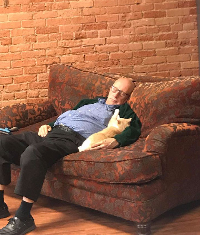 The Internet Can&rsquo;t Get Enough Of This Man Who Volunteers And Naps With Cats At A Shelter Every Day