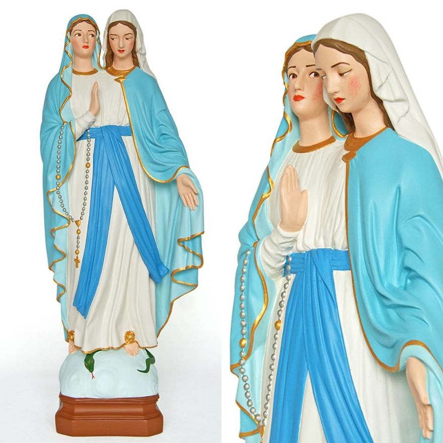 Artist Re-Reading Damaged Images Of The Virgin Mary Transforming Them Into Icon Characters Of Pop Culture