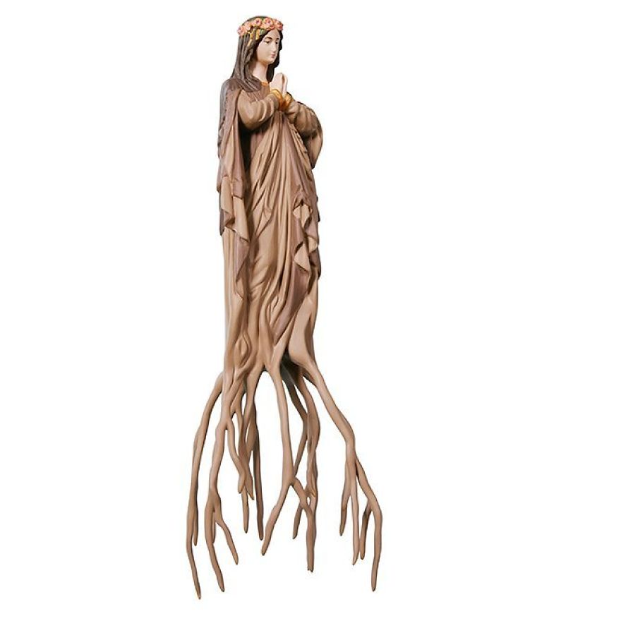 Artist Re-Reading Damaged Images Of The Virgin Mary Transforming Them Into Icon Characters Of Pop Culture