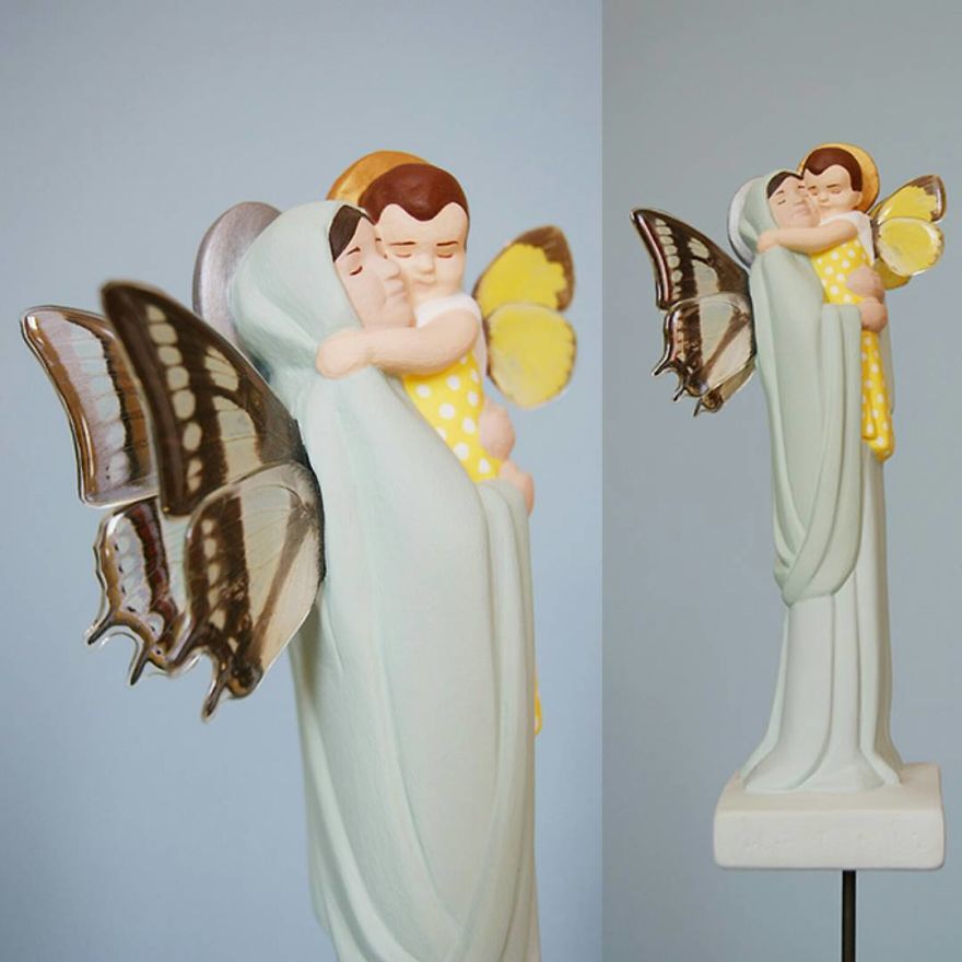 Artist Re-Reading Damaged Images Of The Virgin Mary Transforming Them Into Icon Characters Of Pop Culture