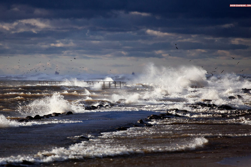 The Eastern Daugava Breakwater In Storm