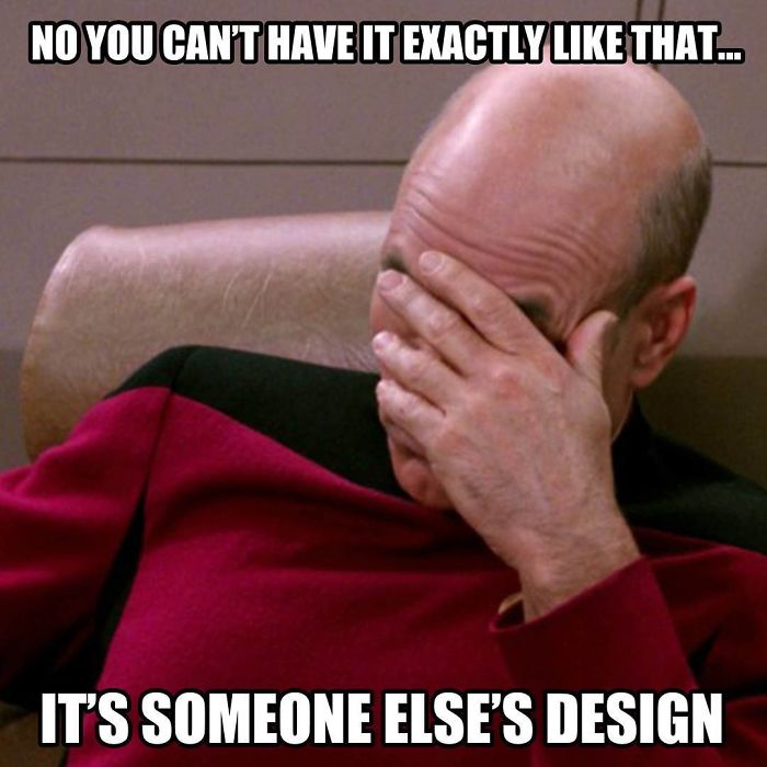 Man facepalming with text about copying tattoo designs, a humorous tattoo meme.